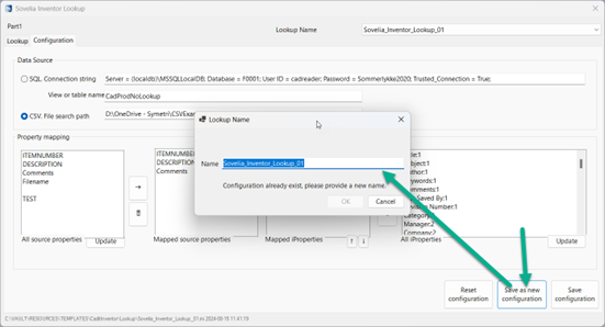 Save as new configuration Sovelia Inventor