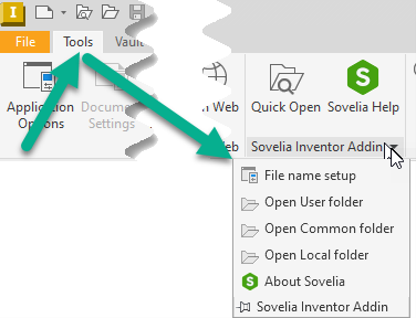 File Name setup Sovelia Inventor