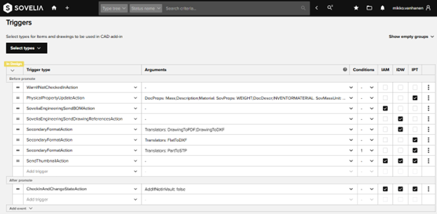 Trigger configuration managed in Sovelia Core self-admin tool