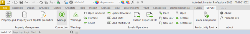 Sovelia CAD Add-in user interface