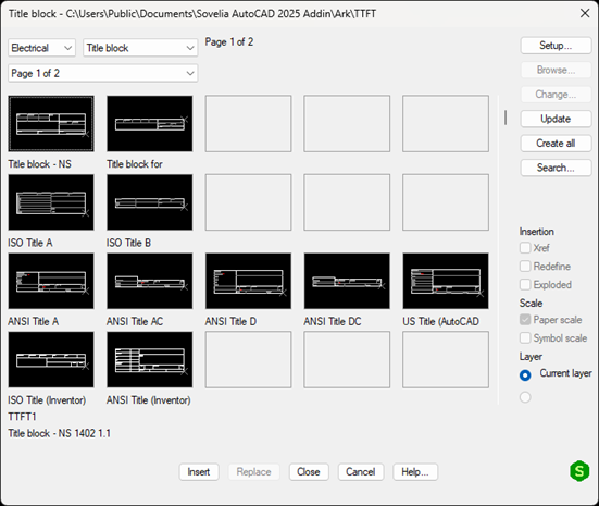 More title blocks in drawings in Sovelia AutoCAD