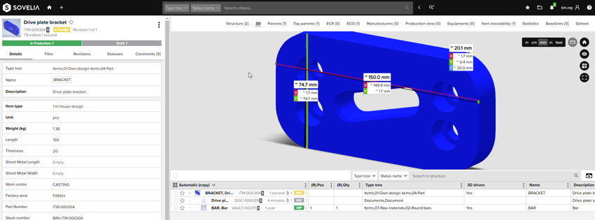 Item in Sovelia Core PLM