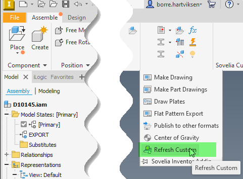 Refresh custom content center component Sovelia Inventor