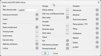 Configuration management dialog Sovelia AutoCAD